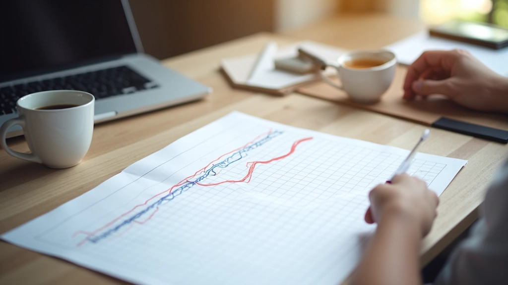 Graphique d'énergie quotidienne avec courbes montantes et descendantes, tracé sur papier millimétré avec un stylo bleu