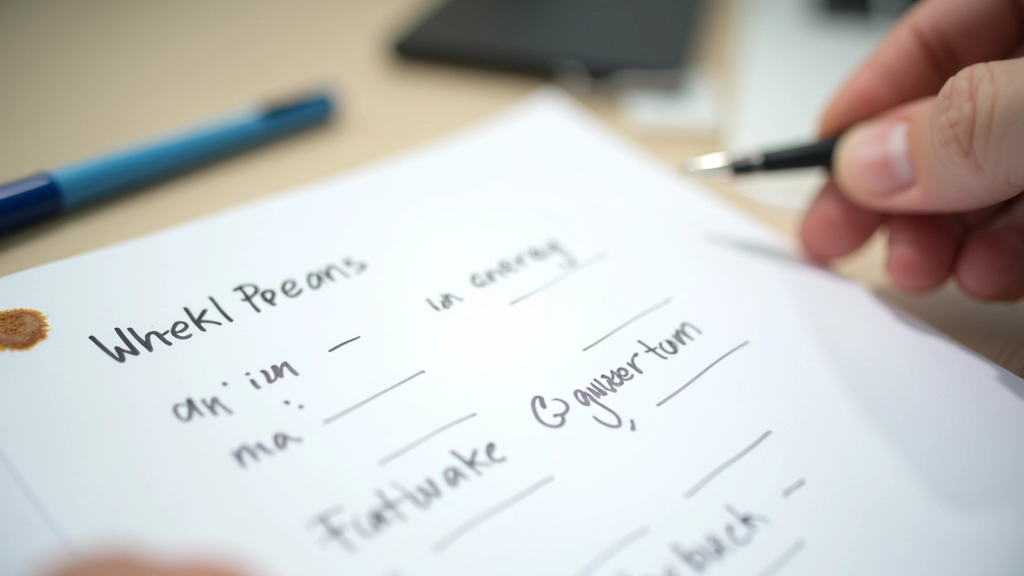 Feuille de revue hebdomadaire remplie avec observations de patterns de productivité et notes d'amélioration